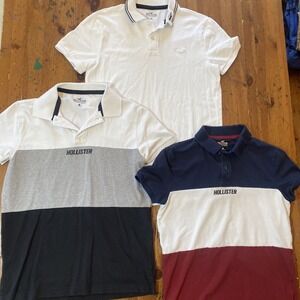 (3) Hollister Short Sleeve 1/4 Button Up Shirts Men's Small Advanced Stretch‎
